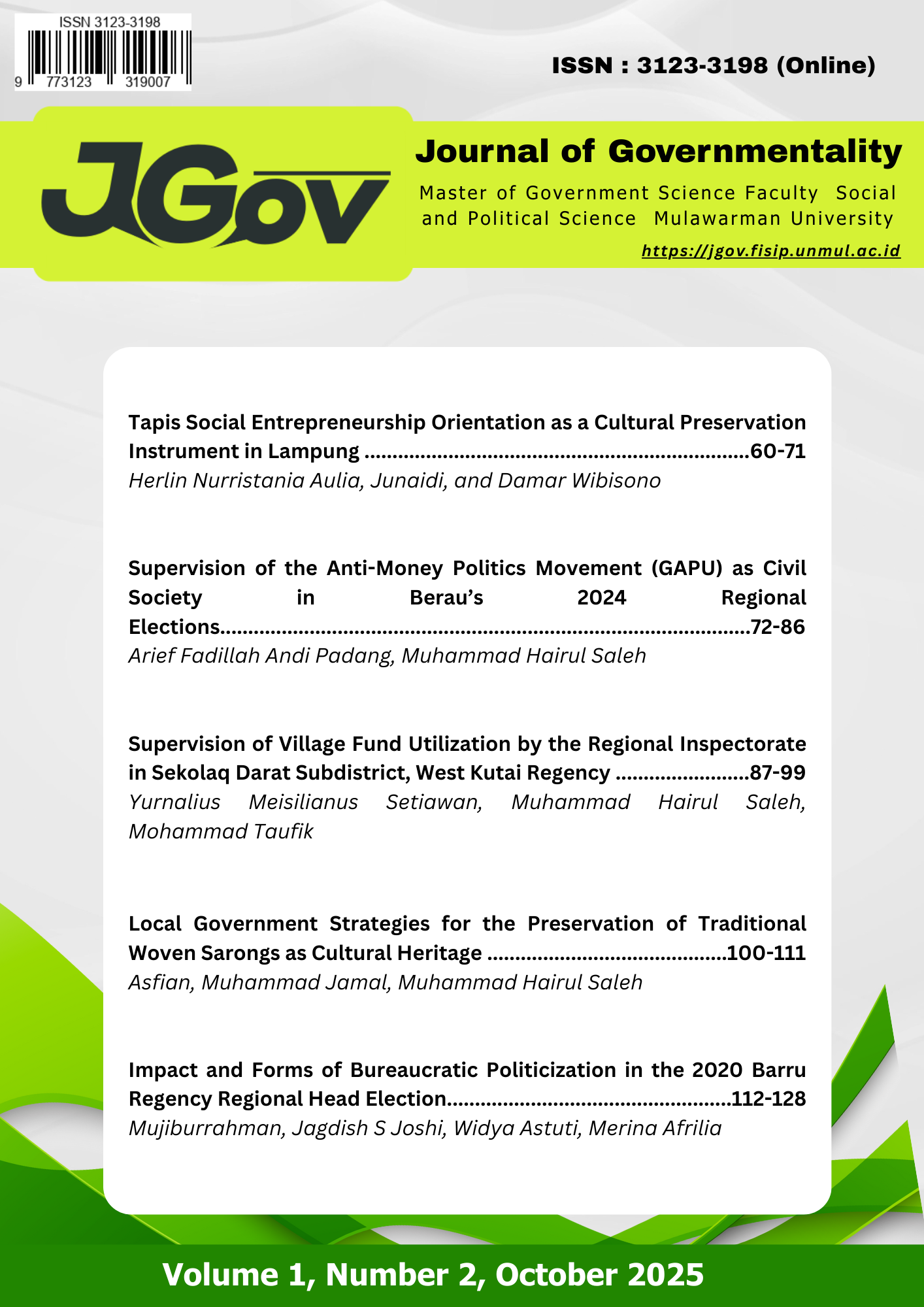 					View Vol. 1 No. 02 (2025): JGov: Journal of Governmentality
				