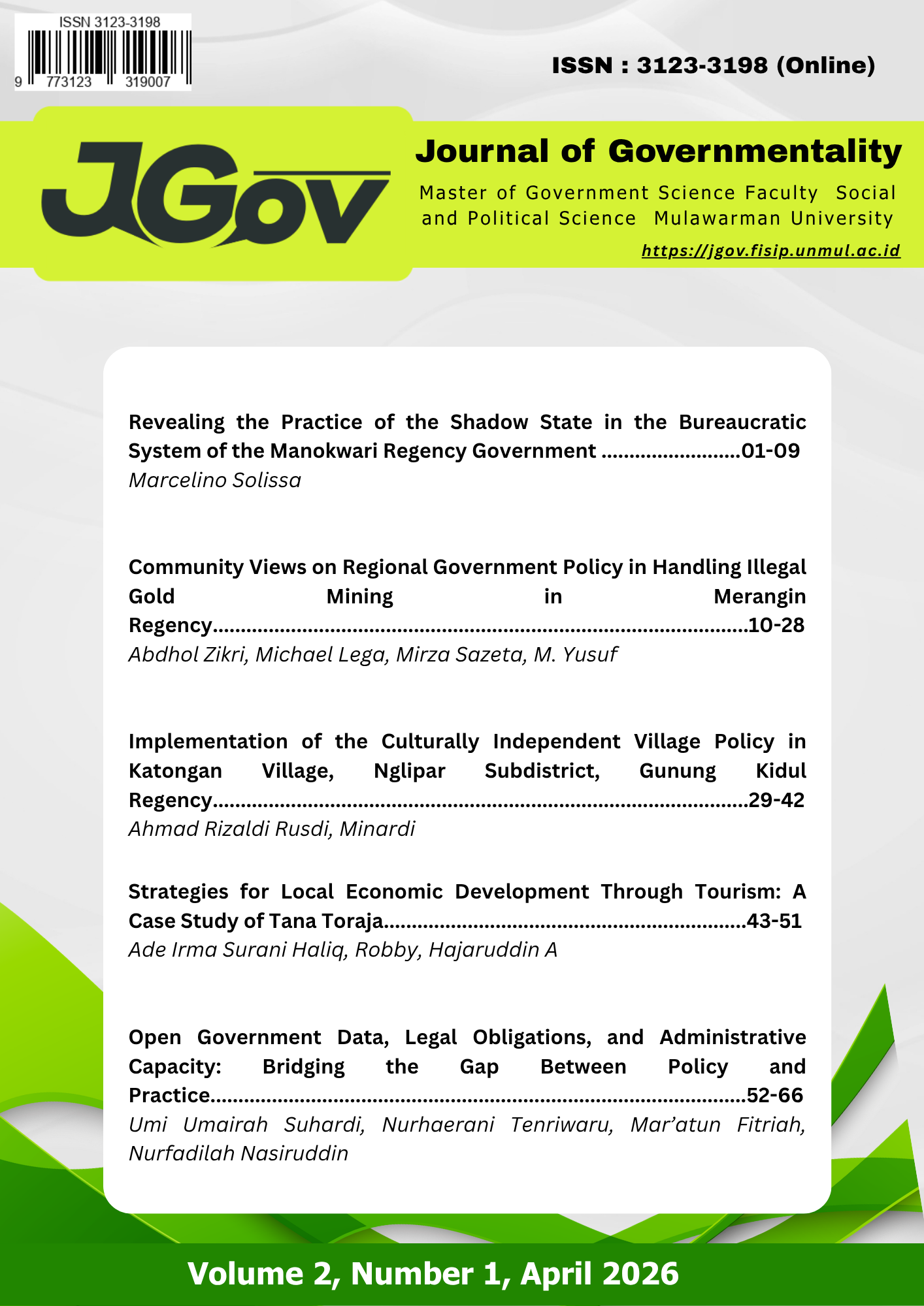 					View Vol. 2 No. 01 (2026): JGov: Journal of Governmentality
				